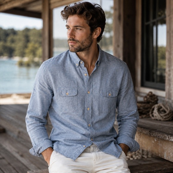 crown & ivy Other - Crown & Ivy Mens XXL Blue Linen Cotton Blend Classic Fit Button Down Shirt